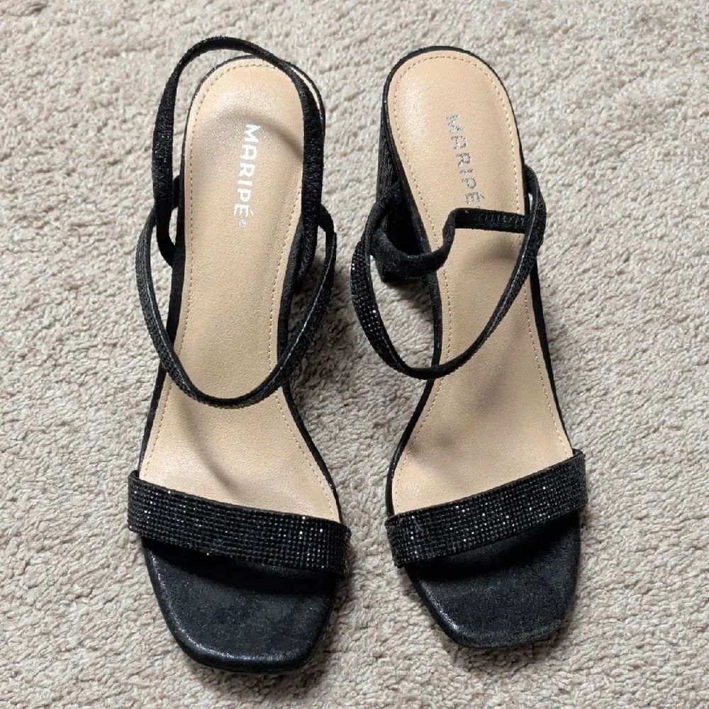 Maripe Black Beaded Slingback Heels